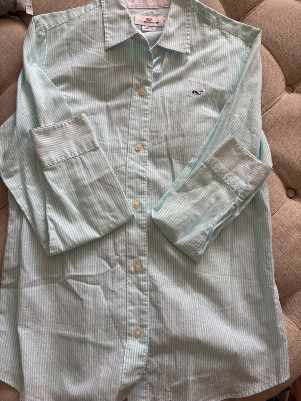 Vineyard Vines Light Mint and White Striped Button-Down Shirt